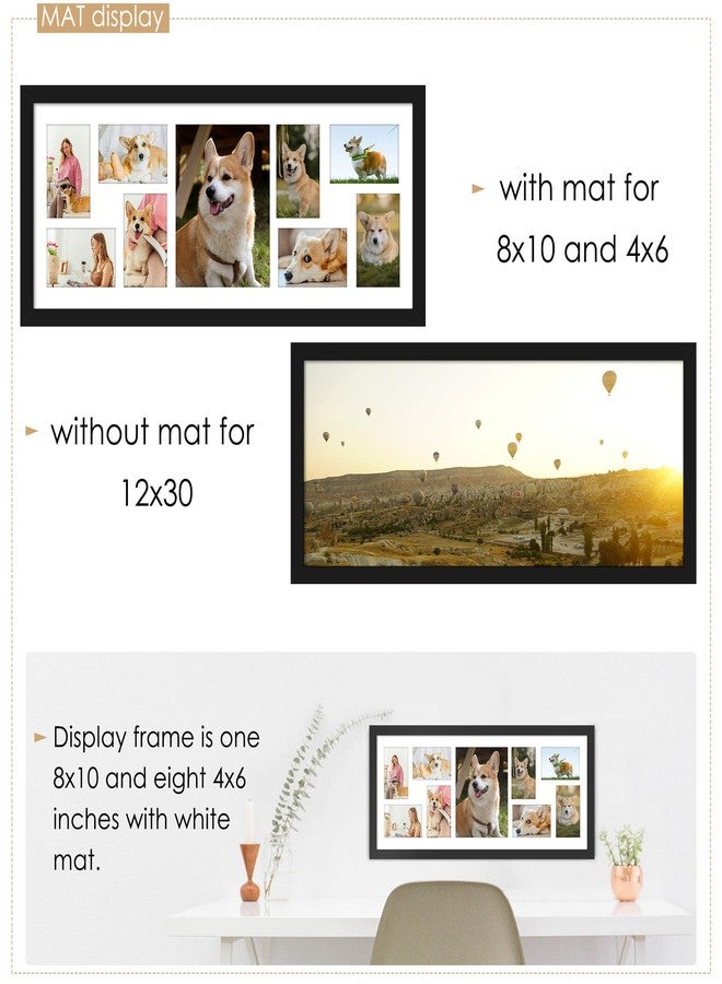 DUENPY 12x30 Collage Picture Frame Displays One 8x10 inch Photos and Eight 4x6 photos Collage Available Horizontal Wall Mounting Display and Vertical Black - Image 2